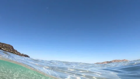 Split underwater  view of turquoise water in La Pelosa beach in Stintino Stock Footage 329792989