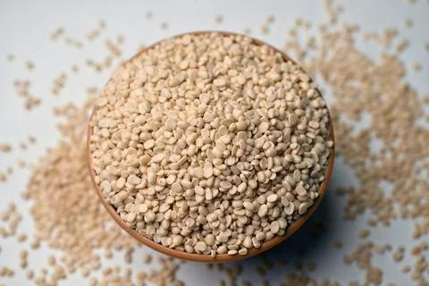 Split Urad Dal in Spoon, Top View Macro Food Photograph with Soft Defocused.. Stock Photos