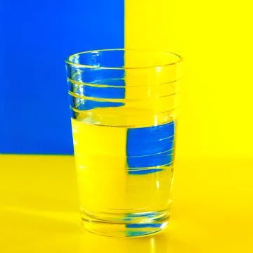 Split water reflection dividing the colors yellow and blue Stock Photos