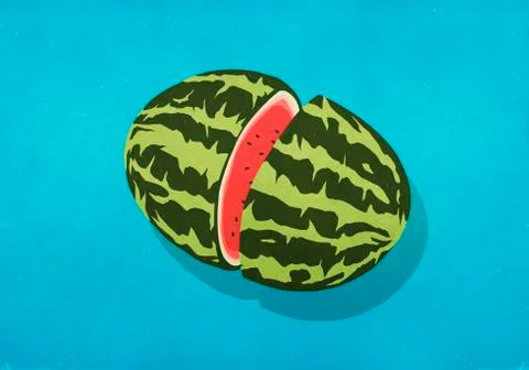 Split watermelon on blue background Stock Illustration