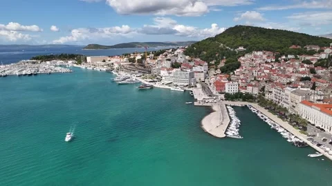 Split West Coast Promenade and Harbor View from Drone Video stock 327042613