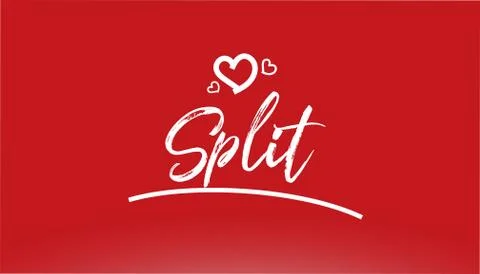 Split white city hand written text with heart logo on red background 스톡 일러스트
