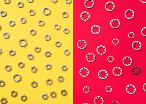 Split yellow red background metal pattern Foto stock