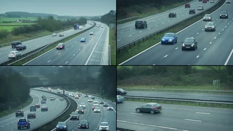 Splitscreen CCTV View Of Highway Stock Footage 125533802