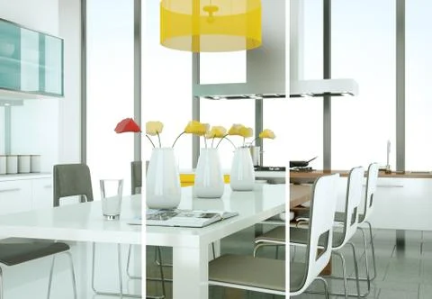 Splitted color variations of a modern kitchen with a beautiful design Stock Illustration