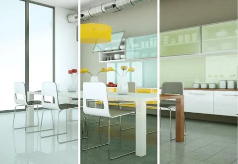 Splitted color variations of a modern kitchen with a beautiful design Stock Illustration
