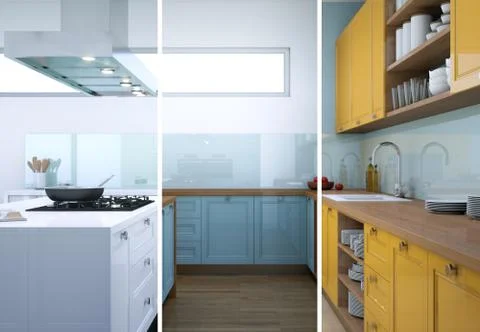 Splitted color variations of a modern kitchen with a beautiful design Stock Illustration