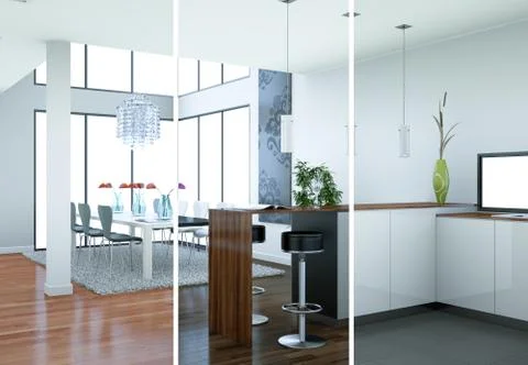 Splitted color variations of a modern kitchen with a beautiful design Illustrazione stock