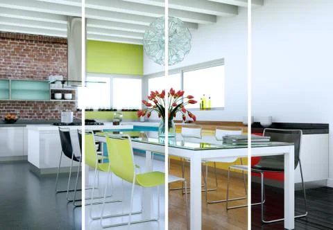 Splitted color variations of a modern kitchen with a beautiful design Stock Illustration