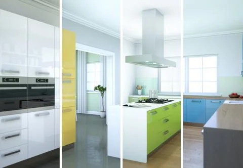 Splitted color variations of a modern kitchen with a beautiful design Stock Illustration