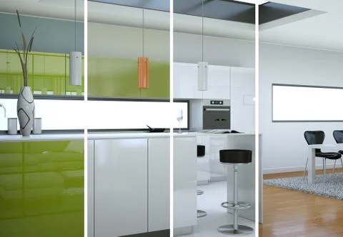 Splitted color variations of a modern kitchen with a beautiful design Stock Illustration