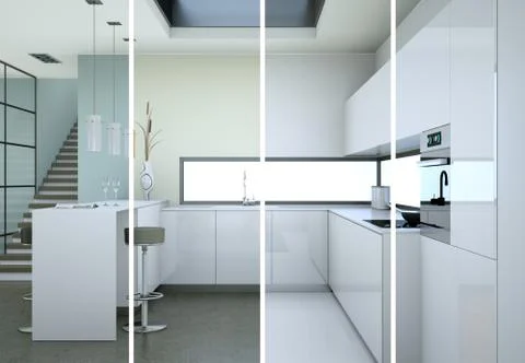 Splitted color variations of a modern kitchen with a beautiful design Stock Illustration