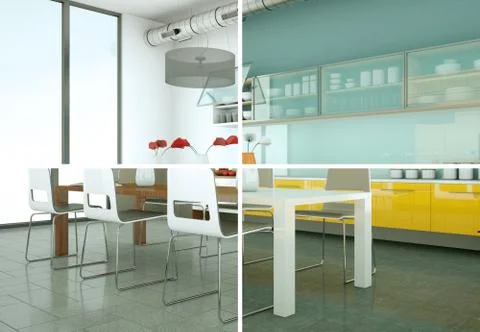 Splitted color variations of a modern kitchen with a beautiful design Stock Illustration