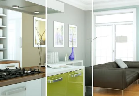Splitted color variations of a modern loft interior design Stock Illustration