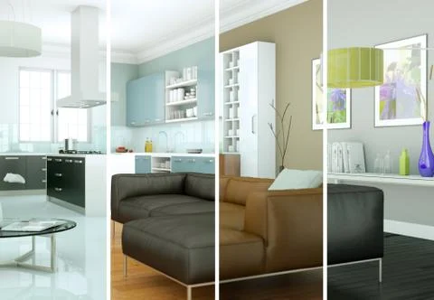Splitted color variations of a modern loft interior design Stock Illustration
