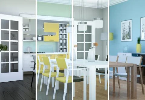 Splitted color variations of a modern loft interior design Stock Illustration