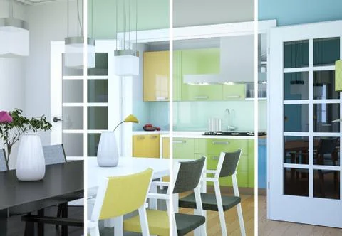 Splitted color variations of a modern loft interior design Stock Illustration