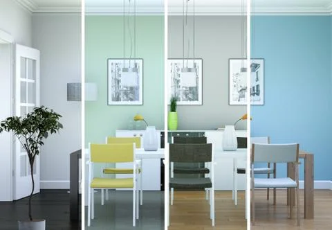 Splitted color variations of a modern loft interior design Stock Illustration