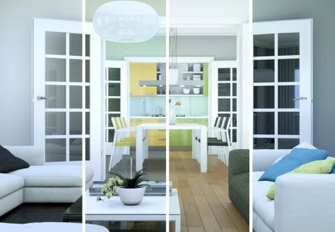 Splitted color variations of a modern loft interior design Stock Illustration