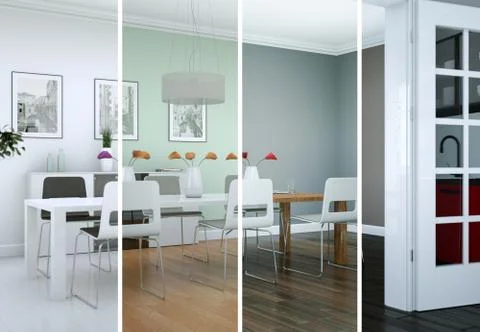 Splitted color variations of a modern loft interior design Stock Illustration