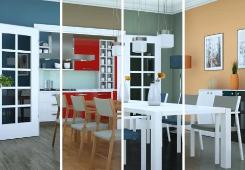 Splitted color variations of a modern loft interior design Stock Illustration