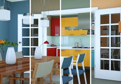 Splitted color variations of a modern loft interior design Stock Illustration