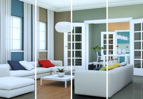 Splitted color variations of a modern loft interior design Stock Illustration