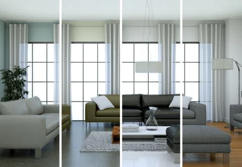 Splitted color variations of a modern loft interior design Stock Illustration
