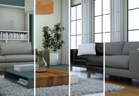 Splitted color variations of a modern loft interior design Stock Illustration