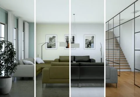 Splitted color variations of a modern loft interior design Stock Illustration