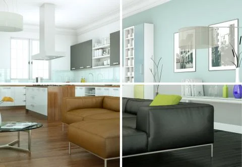 Splitted color variations of a modern loft interior design Stock Illustration