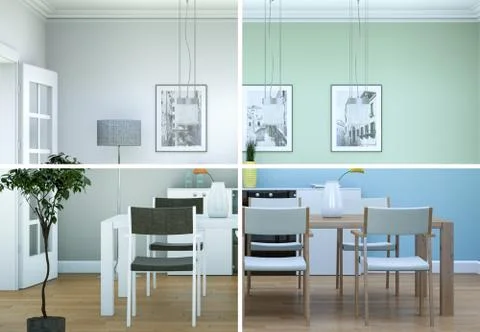 Splitted color variations of a modern loft interior design Stock Illustration