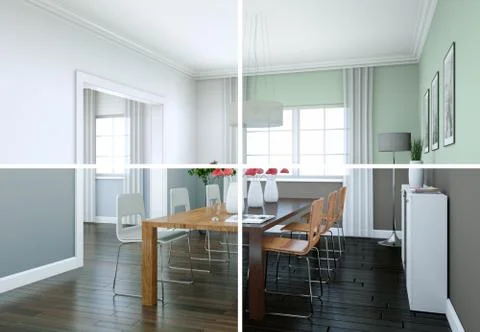 Splitted color variations of a modern loft interior design Stock Illustration