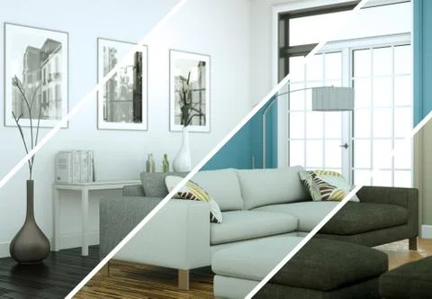 Splitted color variations of a modern loft interior design Stock Illustration