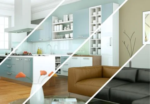 Splitted color variations of a modern loft interior design Stock Illustration