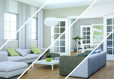 Splitted color variations of a modern loft interior design Stock Illustration