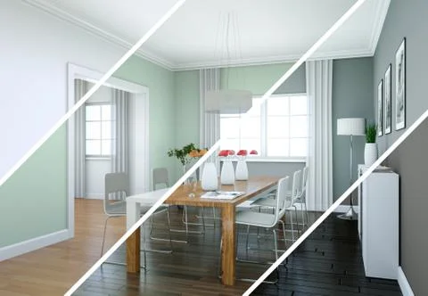 Splitted color variations of a modern loft interior design Stock Illustration