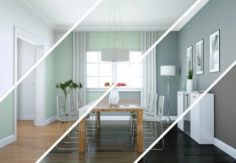 Splitted color variations of a modern loft interior design Stock Illustration