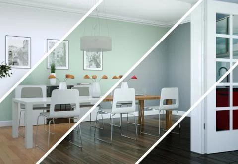 Splitted color variations of a modern loft interior design Stock Illustration