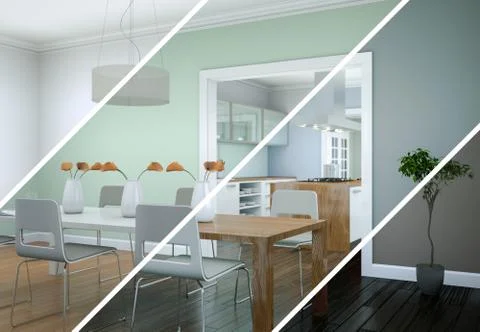 Splitted color variations of a modern loft interior design Stock Illustration