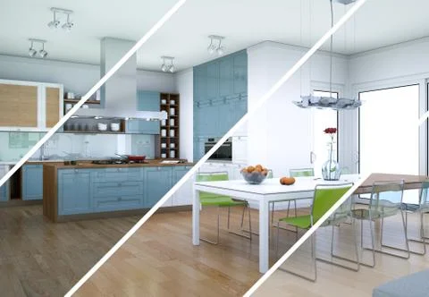 Splitted color variations of a modern loft interior design Stock Illustration