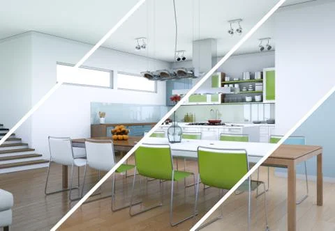 Splitted color variations of a modern loft interior design Stock Illustration