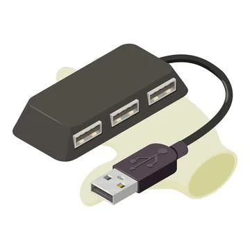 Splitter icon isometric vector. New black usb splitter with three socket in hand Stock Illustration