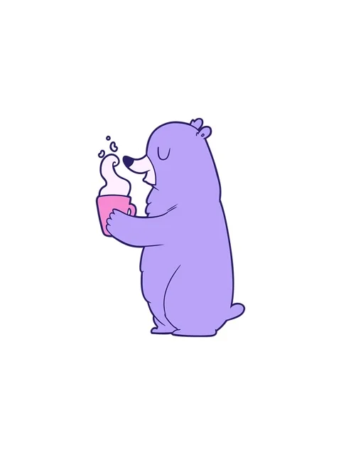 Splitting effect animation of cartoon bear with hot drink Video stock 324349995