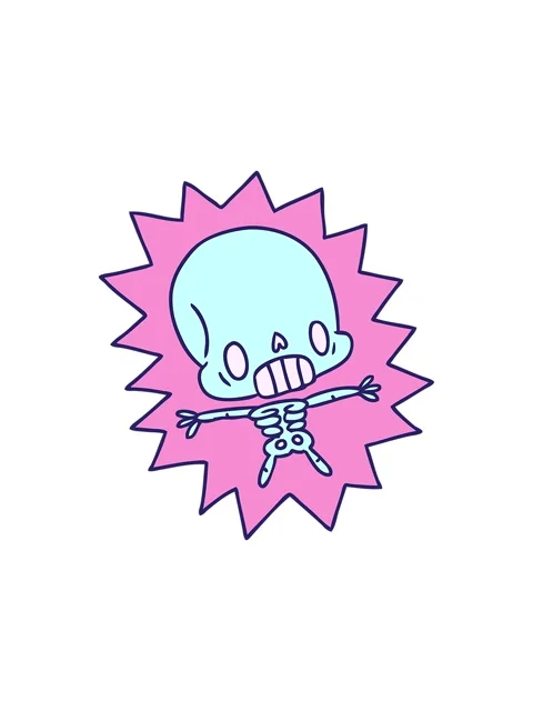 Splitting effect animation of cartoon illustration kawaii electrocuted skelet Stock Footage 324356981