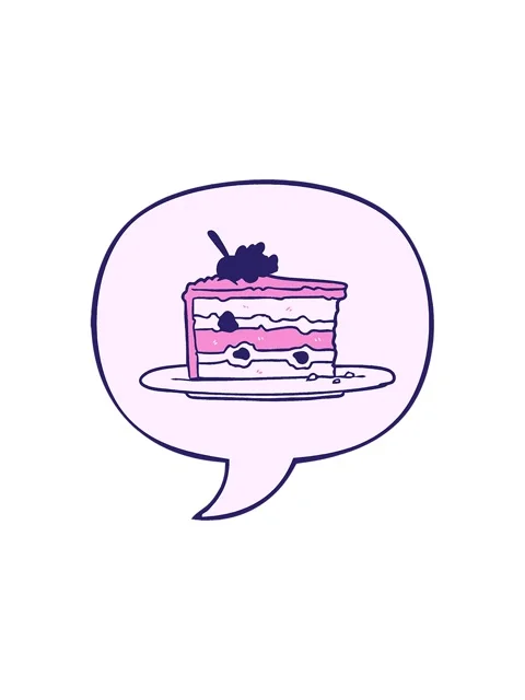 Splitting effect animation of cartoon tasty dessertcake with speech bubble Stock Footage 324144442