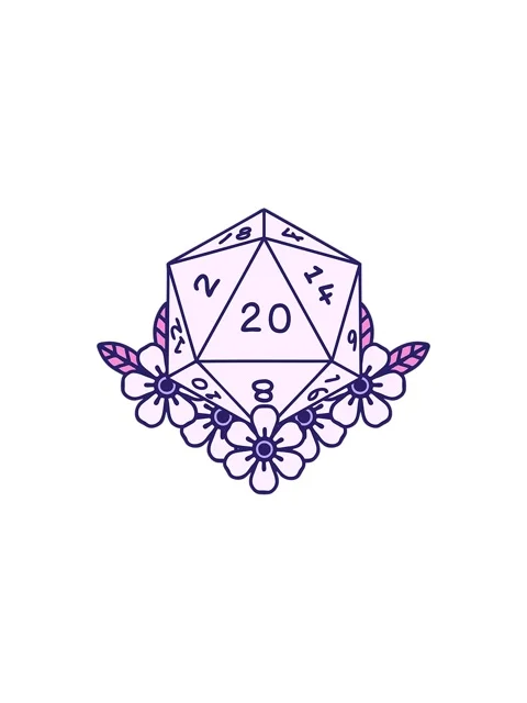 Splitting effect animation of D20 dice roll with floral element Stock Footage 324438113