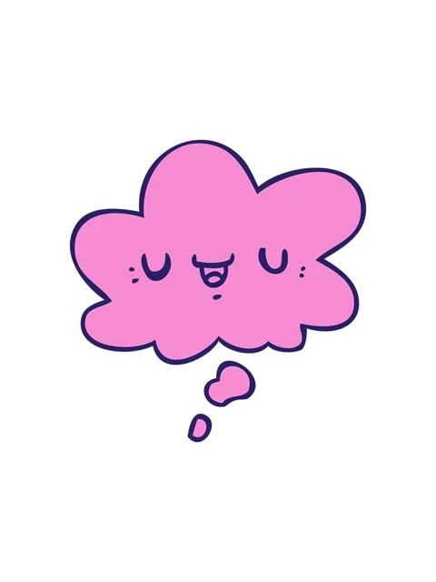 Splitting effect animation of happy cartoon face with thought bubble Stock Footage 324183530