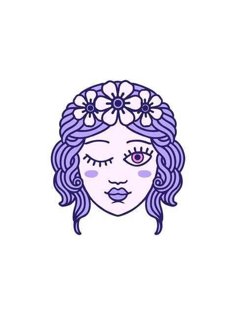 Splitting effect animation of iconic tattoo style image of a maidens face w.. Stock Footage 324110964