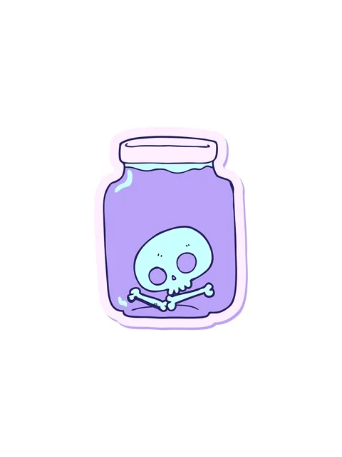 Splitting effect animation of sticker of a cartoon jar with skull Stock Footage 324114826